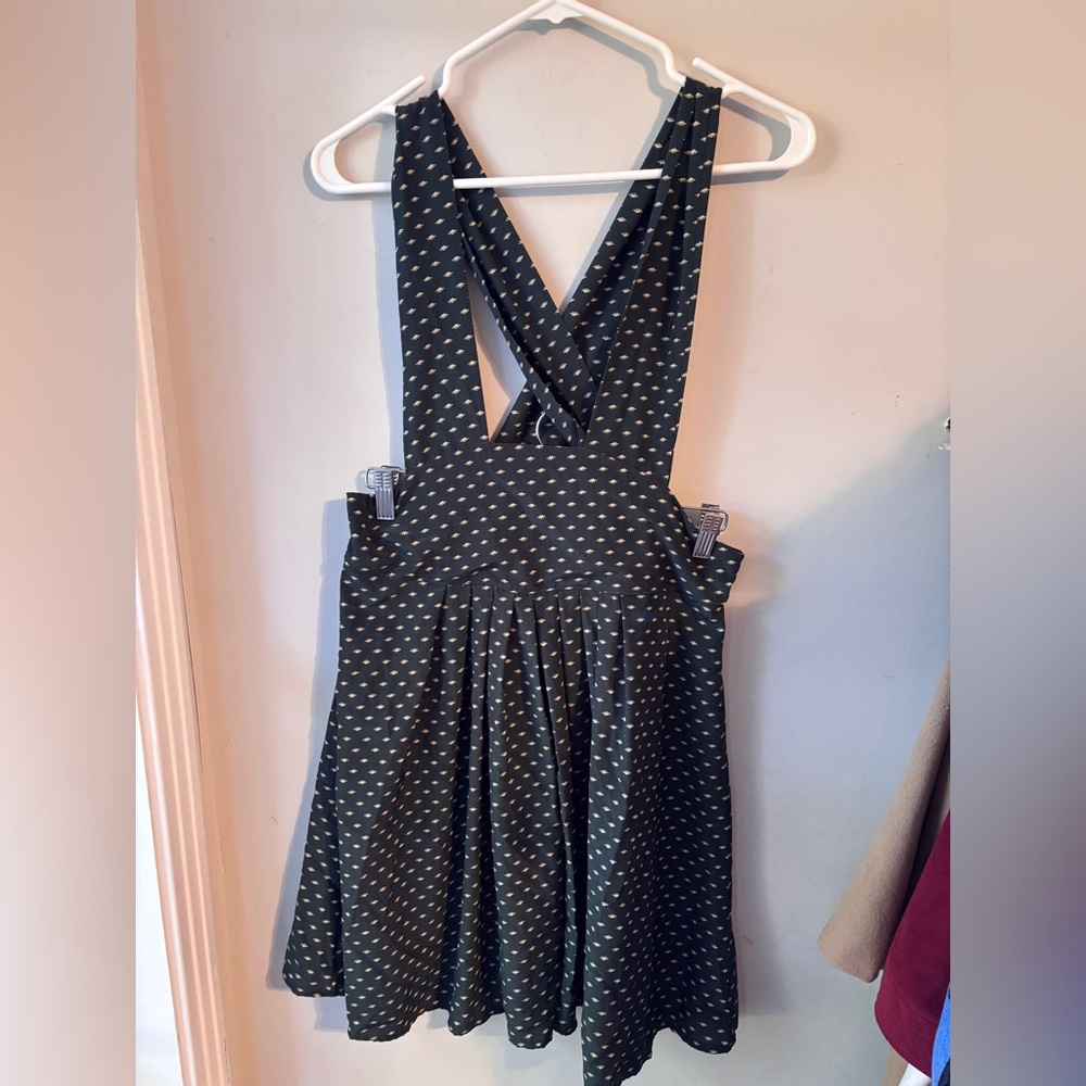 Urban Renewal Green Diamond Print Pinafore Cross Strap Mini Dress Size Small